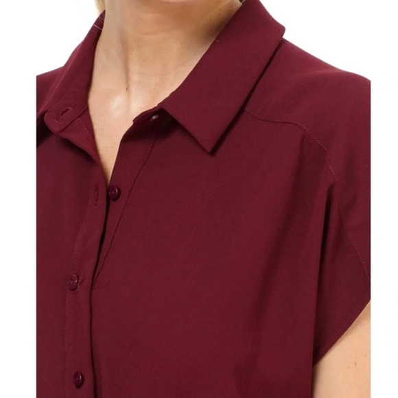 Gal Meets Glam Raina Button-Front Crepe  Jumpsuit Burgundy - Picture 5 of 13